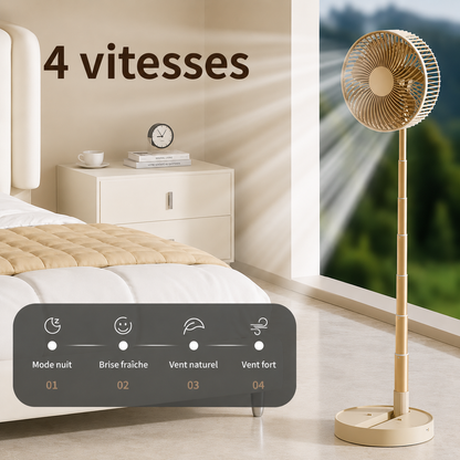 Ventilateur Pliable Sans Fil Silencieux | 4 Vitesses