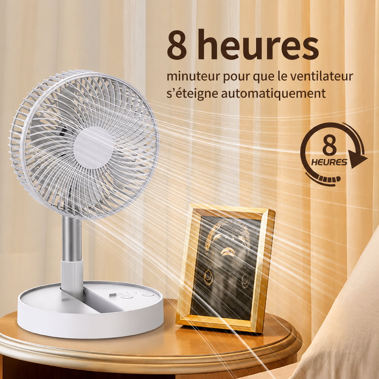 Ventilateur Pliable Sans Fil Silencieux | 4 Vitesses