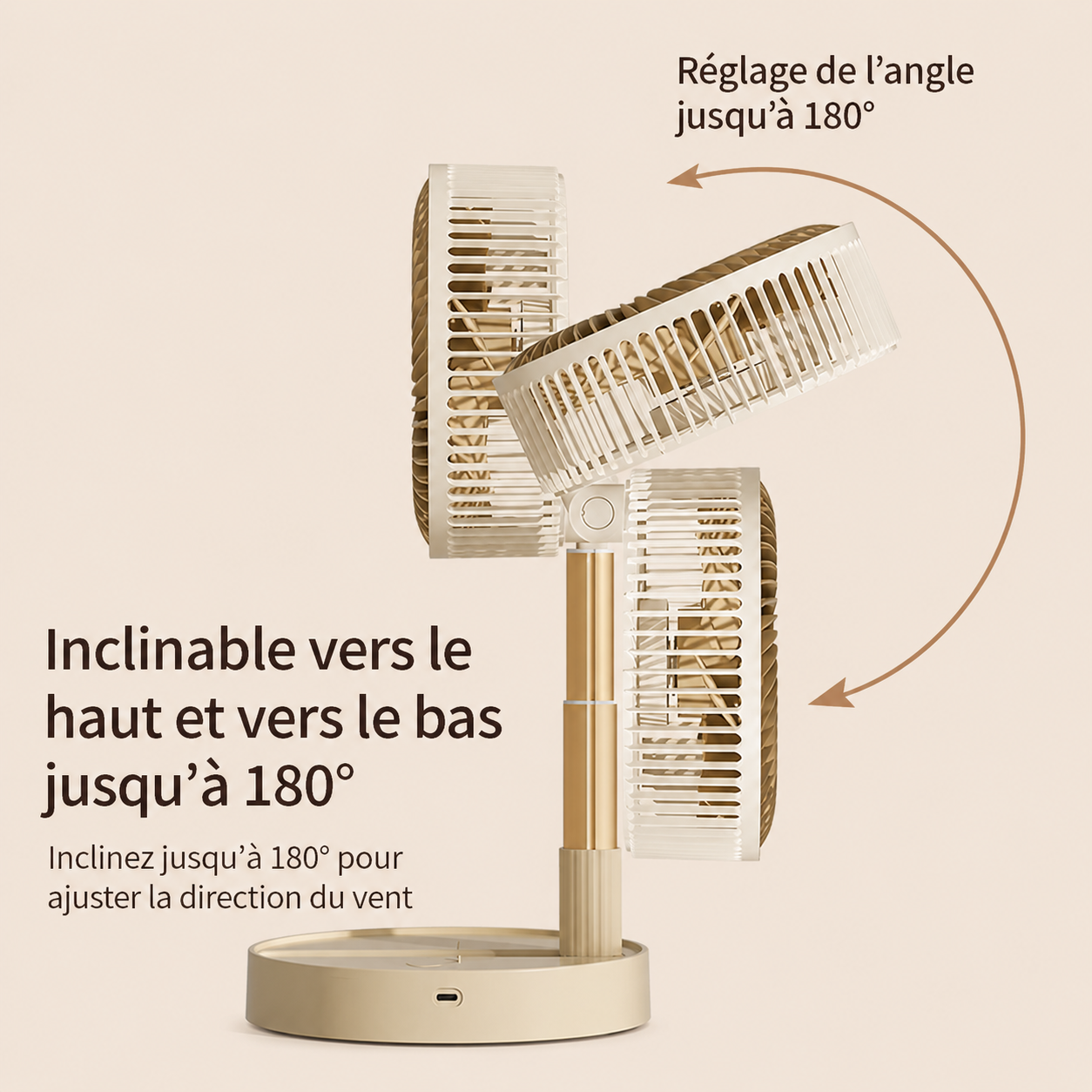 Ventilateur Pliable Sans Fil Silencieux | 4 Vitesses